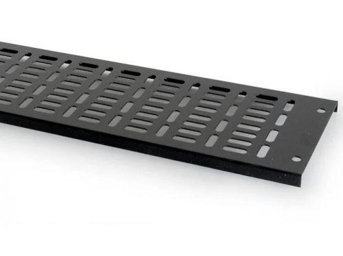 Prism Pi and Fi Cable Trays 1 a black metal plate with holes
