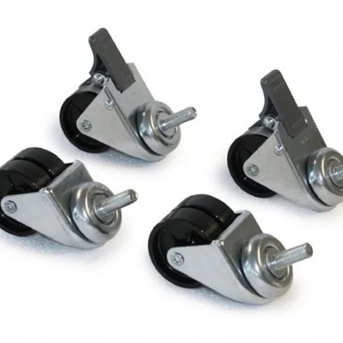 a group of casters with black rubber wheels