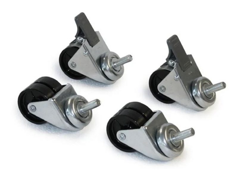 a group of casters with black rubber wheels